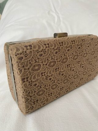 Bolso de fiesta encaje marrón y dorado
