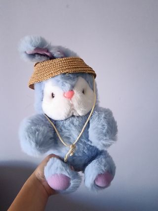 Coniglietto peluche vintage cappello paglia
