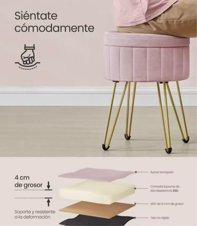 Sgabello da toeletta rosa e oro