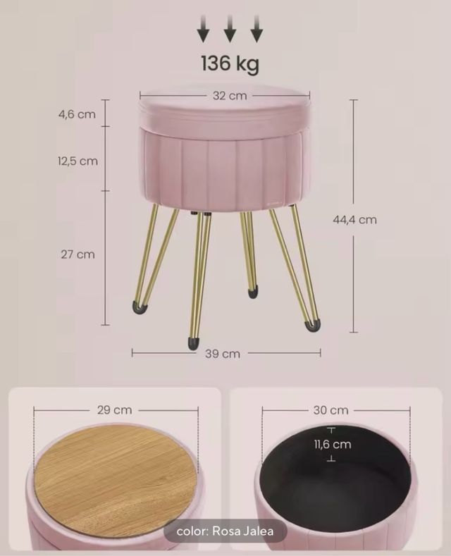 Sgabello da toeletta rosa e oro