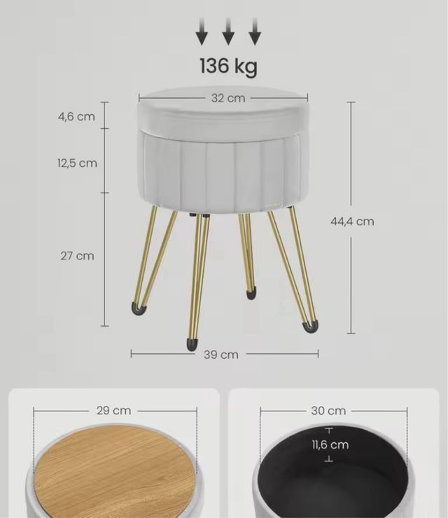 Sgabello da toeletta rosa e oro