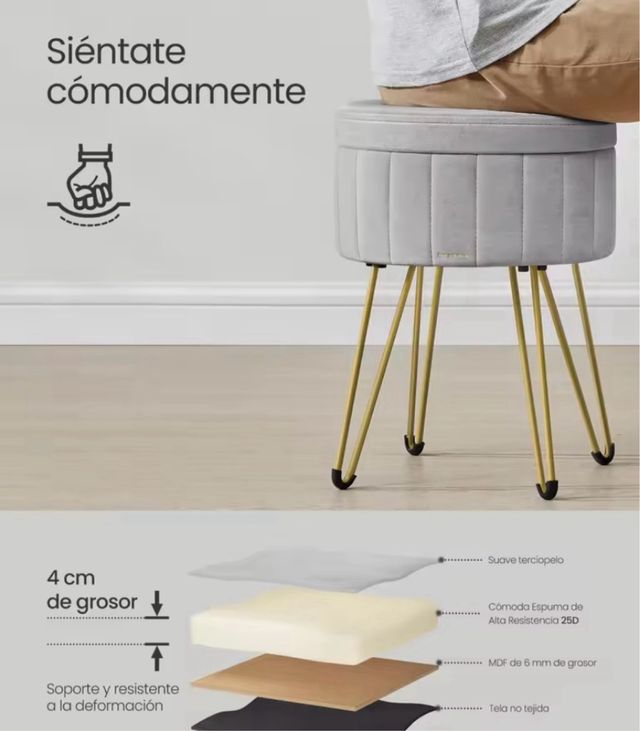 Sgabello da toeletta rosa e oro