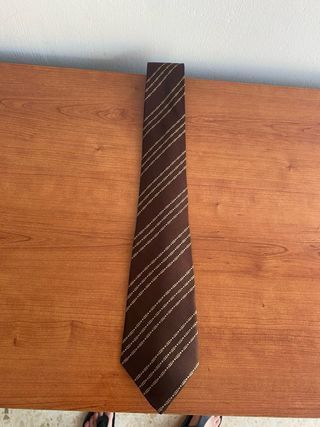 Corbata marrón de rayas eslabones vintage seda 