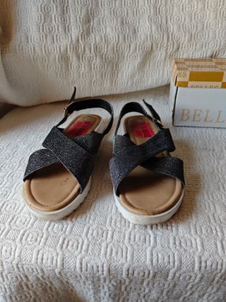Sandalias Plataforma Mujer 38 plateadas cruzadas