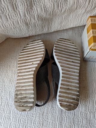 Sandalias Plataforma Mujer 38 plateadas cruzadas