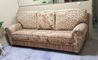Sofá 3 plazas tela floral beige/multicolor