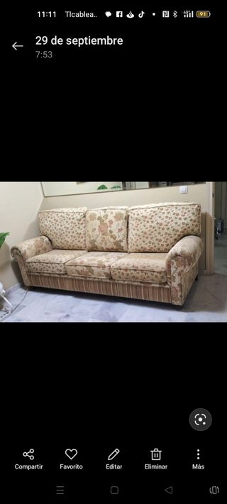 Sofá 3 plazas tela floral beige/multicolor