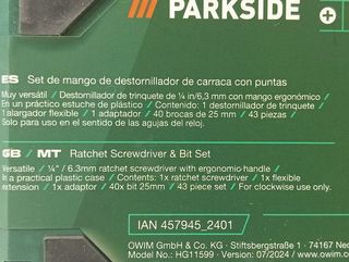 43 Piezas Destornillador Carraca PARKSIDE  