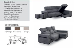 Sofá Chaise Longue OSCAR con Puffs y Arcón