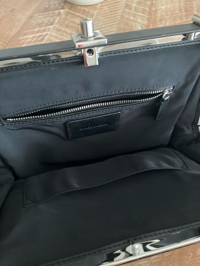 Bolso Bimba y Lola rayas topo y negro en tela .