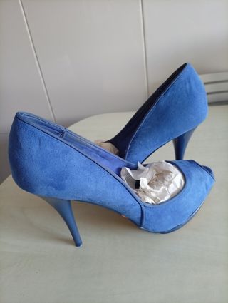 Zapatos de tacón azul Peep Toe