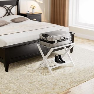 Soporte equipaje plegable madera y tela 2 unid