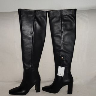 Botas altas de piel Zara negras