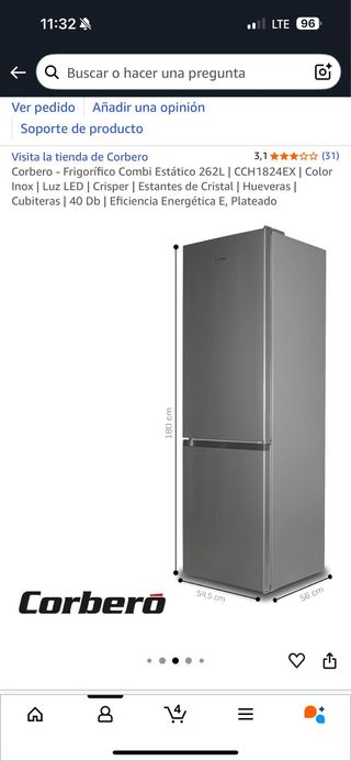 Nevera Corbero Combi Estático 262L