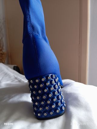 Botines tacón joya azul y plata