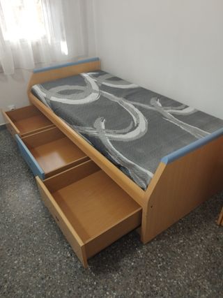 Cama individual 90x190 con cajones más colchón