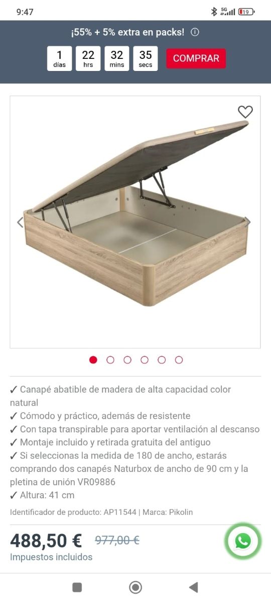 Canapé Pikolin Madera Natural Abatible