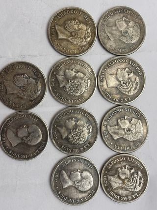 Lote 10 Duros Españoles Amadeo I Alfonso XIII