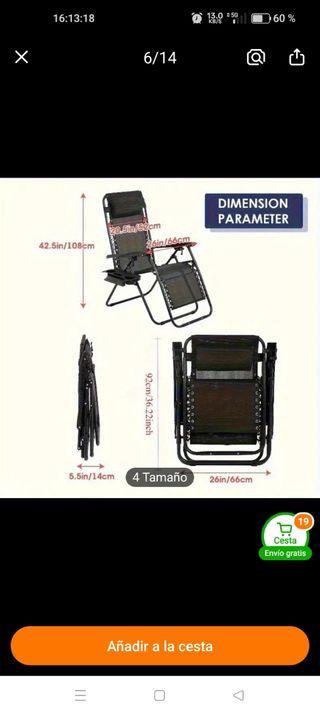 Tumbona plegable negra exterior en caja sin abrir