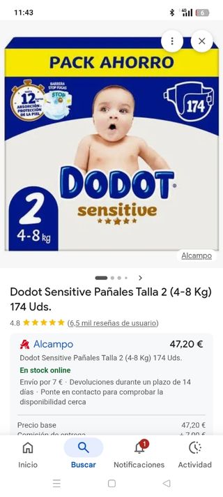 Dodot Sensitive Talla 2 (4-8 Kg) 174 uds
