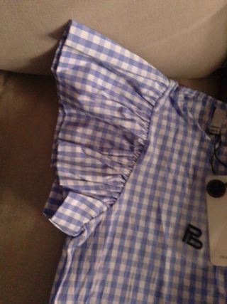 Blusa cuadros manga corta cuello redondo