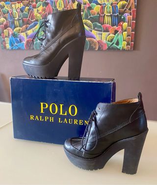 Botines Polo Ralph Lauren piel tacón alto negros