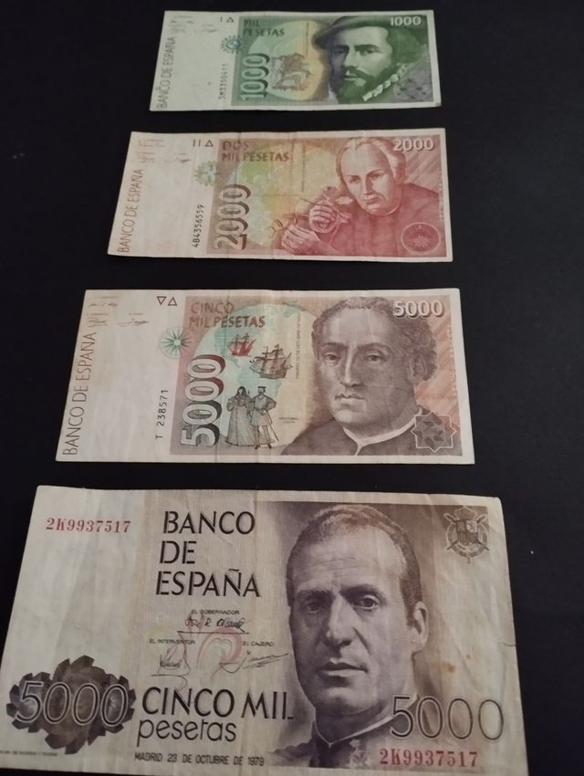 Billetes españoles antiguos 1000, 2000, 5000 peset