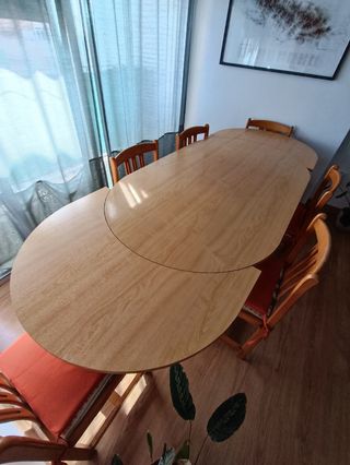 Mesa comedor extensible + 6 sillas madera