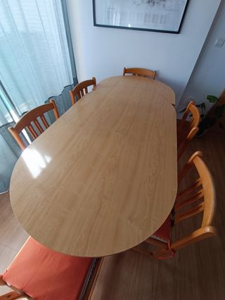 Mesa comedor extensible + 6 sillas madera