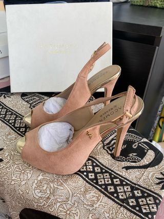 PACOMENA Zapatos Tacón Rosa y Dorado
