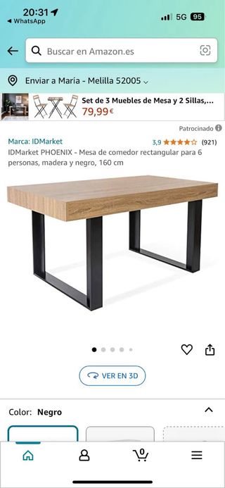 Mesa de comedor moderna 160x90 cm