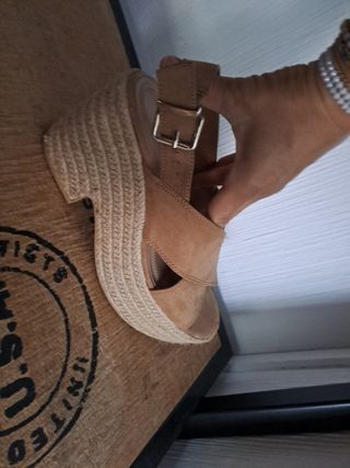 Sandalias cuña esparto beige/marrón nuevas