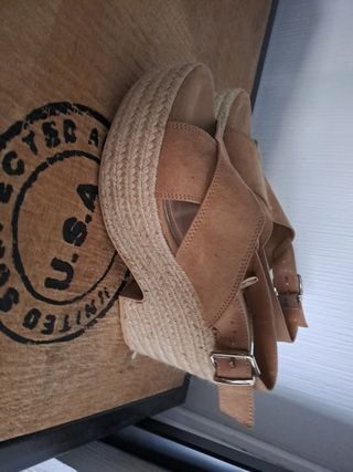 Sandalias cuña esparto beige/marrón nuevas