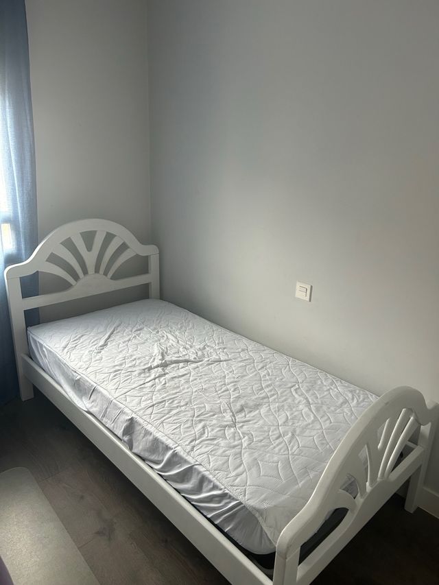 Cama individual madera blanca 90x185/190