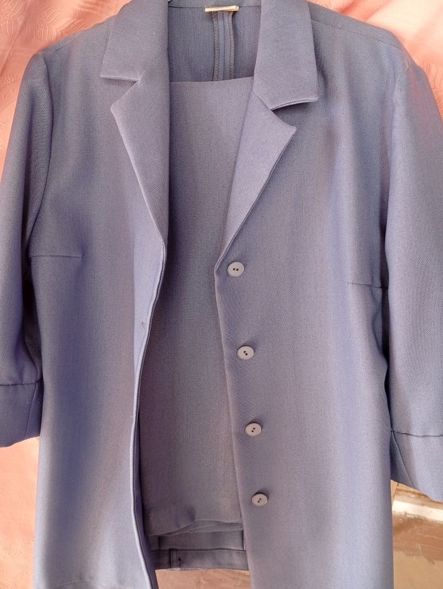 Traje chaqueta mujer manga 3/4 azul grisáceo