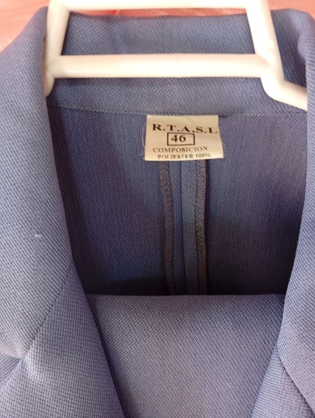 Traje chaqueta mujer manga 3/4 azul grisáceo