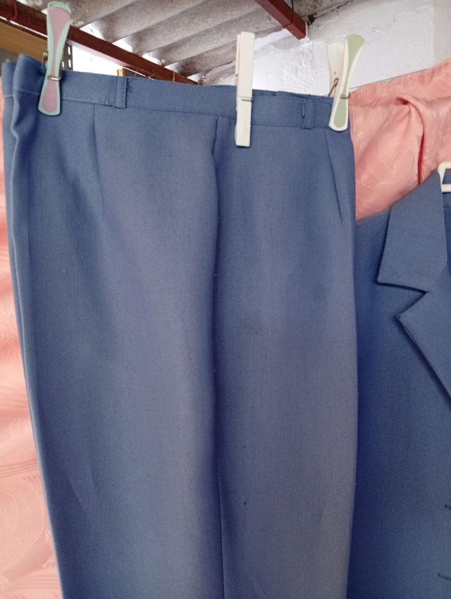 Traje chaqueta mujer manga 3/4 azul grisáceo