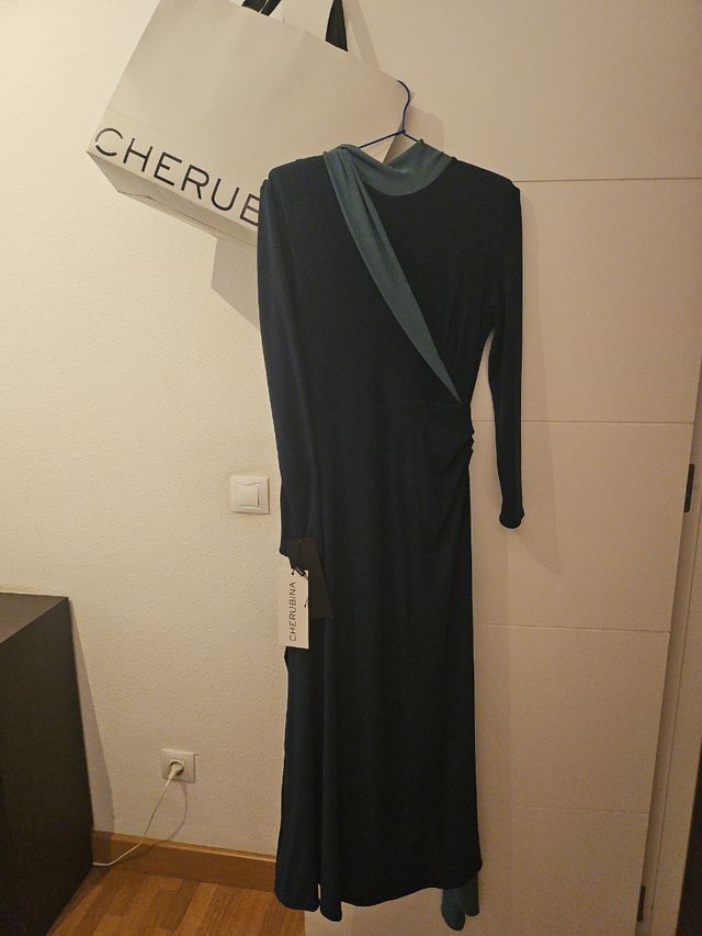 Vestido Cherubina verde y verde azulado