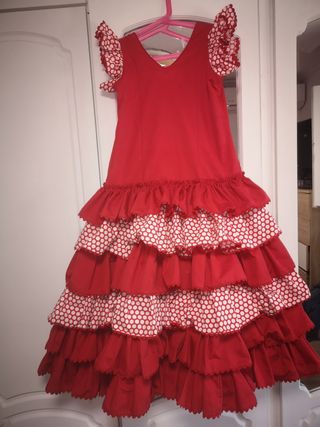 Vestido Gitana Niña Rojo Lunares. 