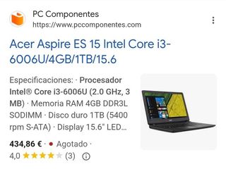 Acer Aspire ES 15 Portátil 15.6 HD Negro