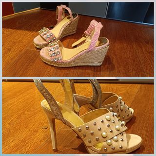 Sandalias River Island cuña pedrería rosa