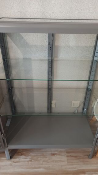 Vitrina gris con puertas de cristal