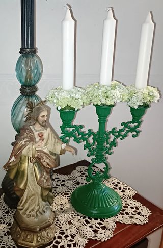 Candelabro vintage metal verde 3 velas