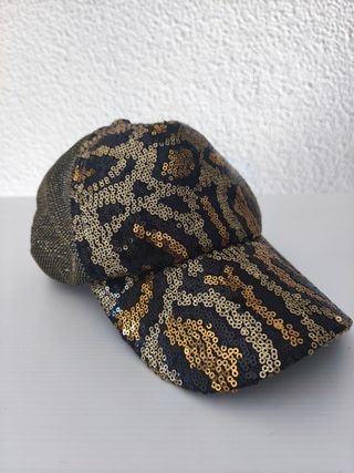 Gorra lentejuelas negra y dorada
