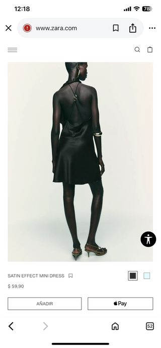 Vestido mini Zara efecto satén negro