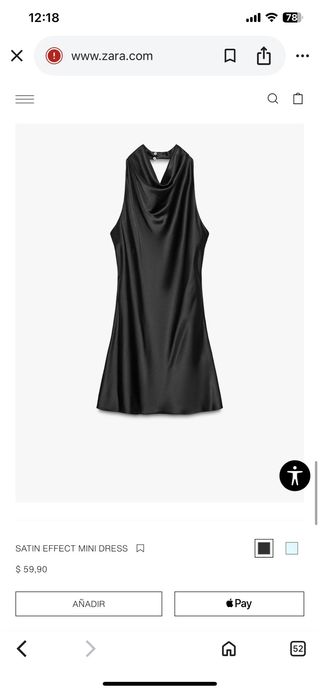Vestido mini Zara efecto satén negro
