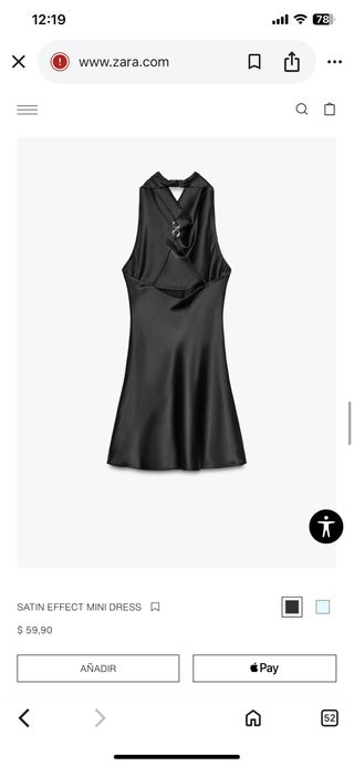 Vestido mini Zara efecto satén negro