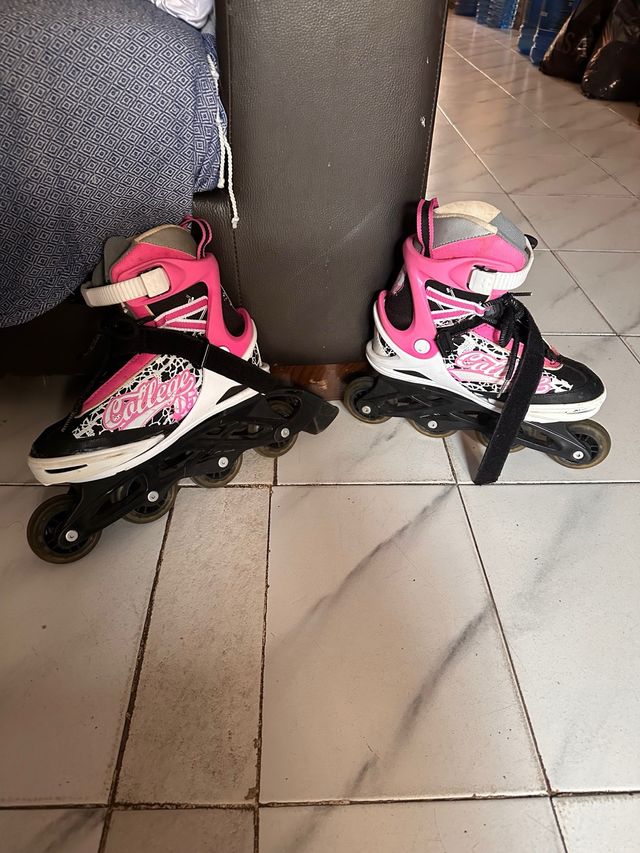 Patines en línea rosas y negros de talla 35 a 38