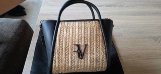 Bolso Roberto Verino rafia y Piel Negro Beige