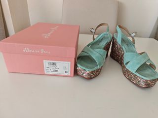 Sandalias cuña turquesa Alma en Pena T.38